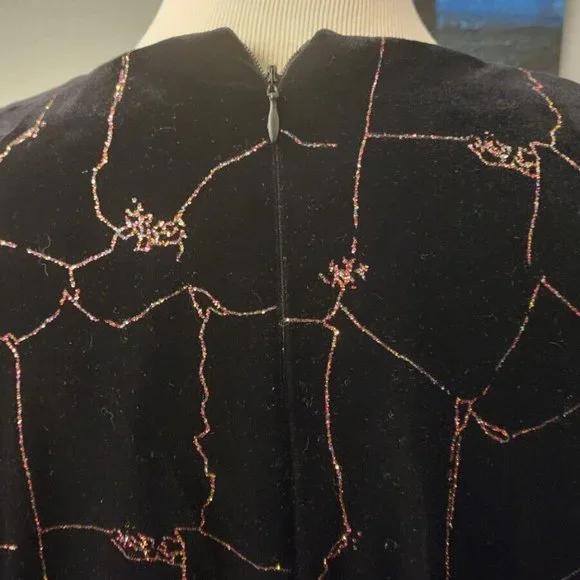 R&M Richards Karen Kwong Vintage Black Velvet Multi-Color Sparkle Tunic Size 14 - Picture 8 of 11